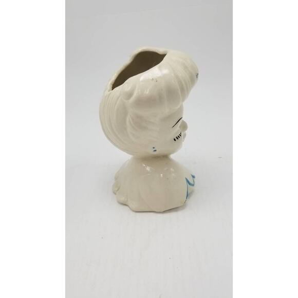Vintage Head Vase Lady Planter, Glamor Girl Design No 2, White Pink BLue, 1950's - Picture 5 of 9